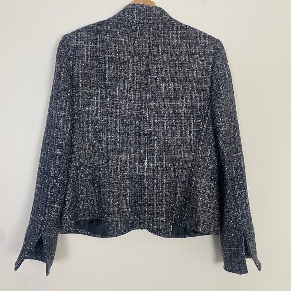 Lafayette 148 New York Gray Tweed Wool Blend Button-Down Mock Neck Jacket Size 4 - Picture 8 of 10